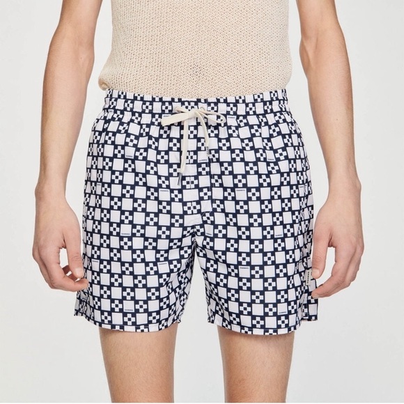 NWT Sandro Men's Square Cross Printed Swim Trunks Size - Picture 1 of 16